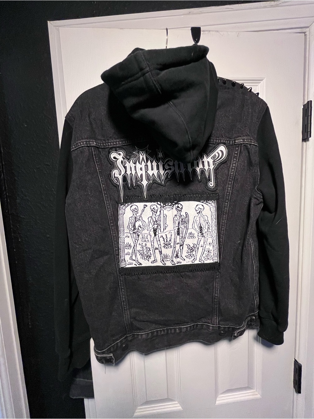 Black Metal Hooded Denim Jacket